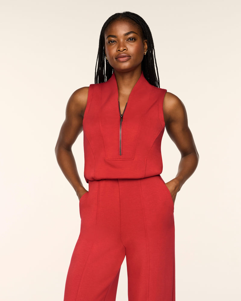 Shawl Collar Half Zip Jumpsuit