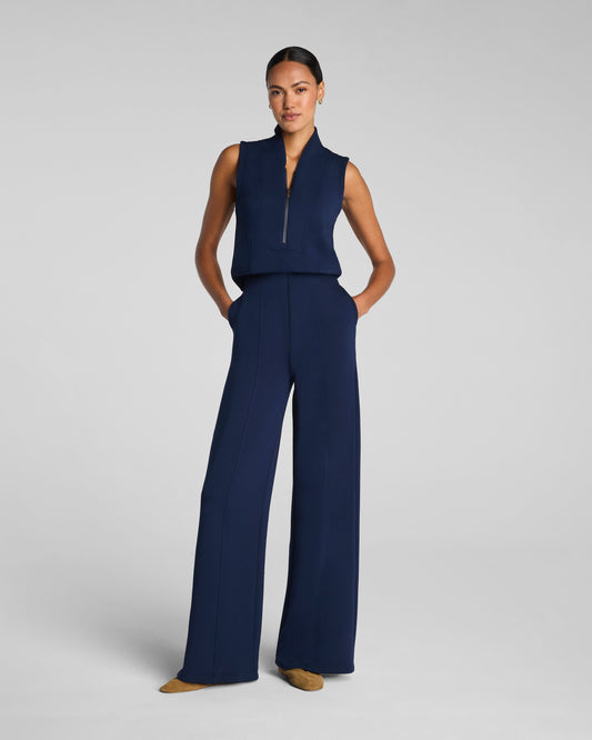 Shawl Collar Half Zip Jumpsuit