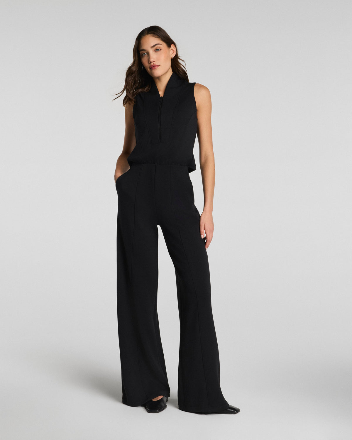 Shawl Collar Half Zip Jumpsuit