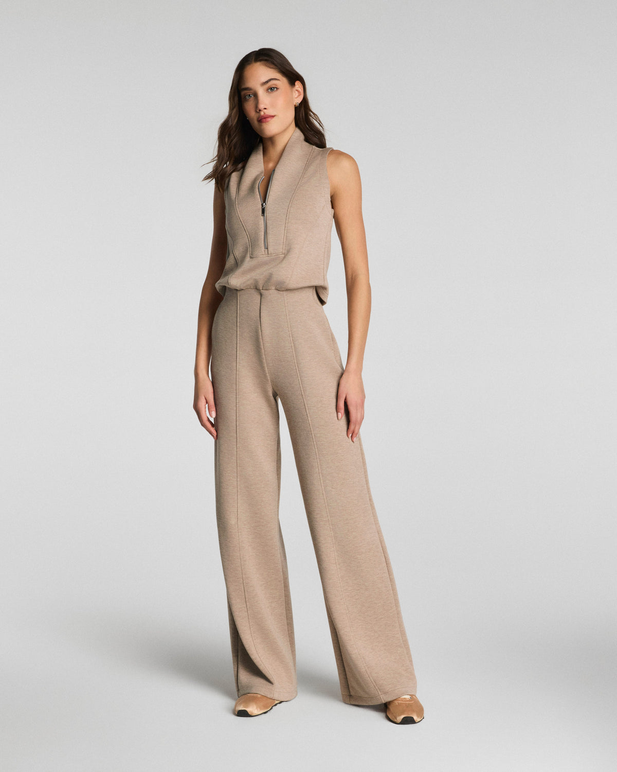 Shawl Collar Half Zip Jumpsuit