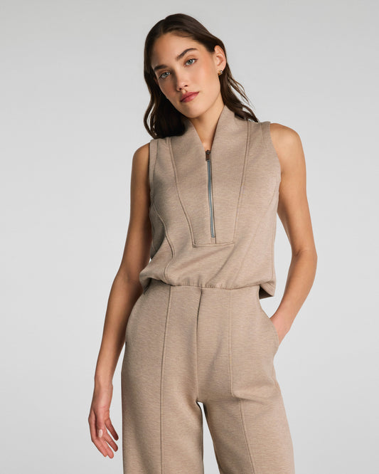 Shawl Collar Half Zip Jumpsuit