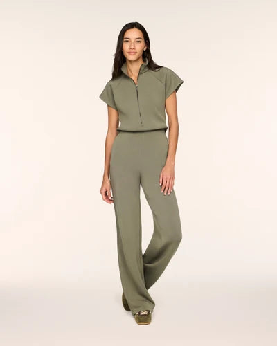Pintuck Half Zip Jumpsuit