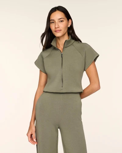 Pintuck Half Zip Jumpsuit
